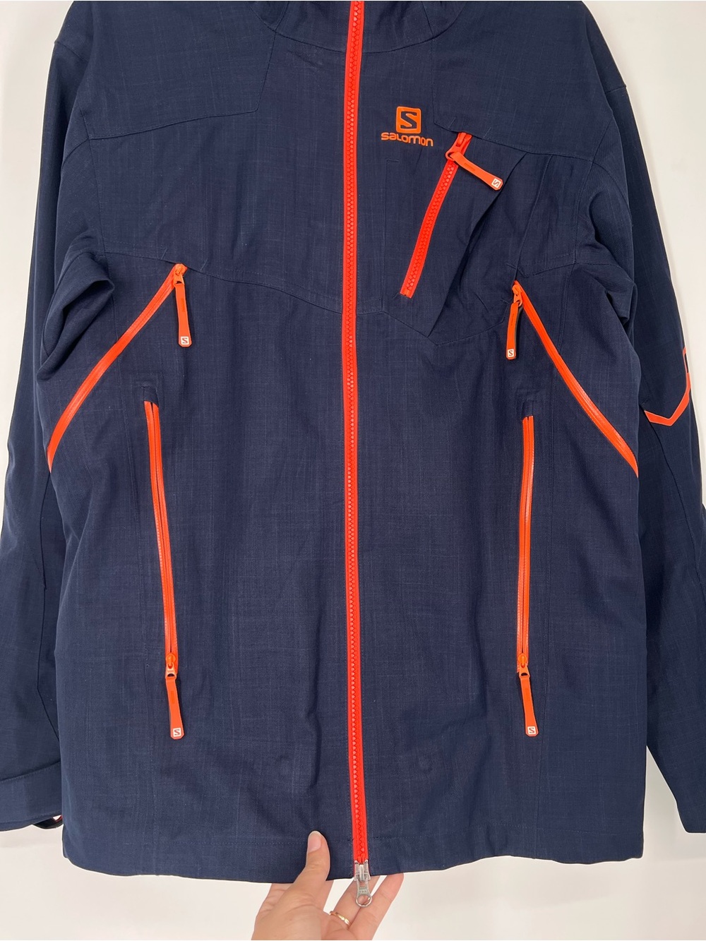 Salomon Recco Navy Orange Winter Outdoor Hooded Snowboarding Ski Shell Men's S - Picture 3 of 10